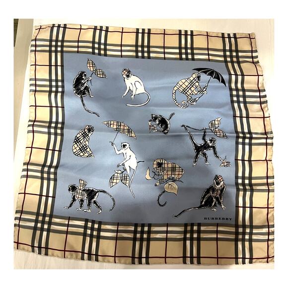 Burberry Silk Monkey House Check Pattern Scarf - Picture 1 of 5